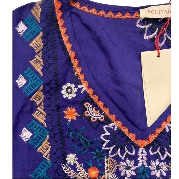 NWT Solitaire royal blue boho embroidered peasant blouse - Picture 4 of 12